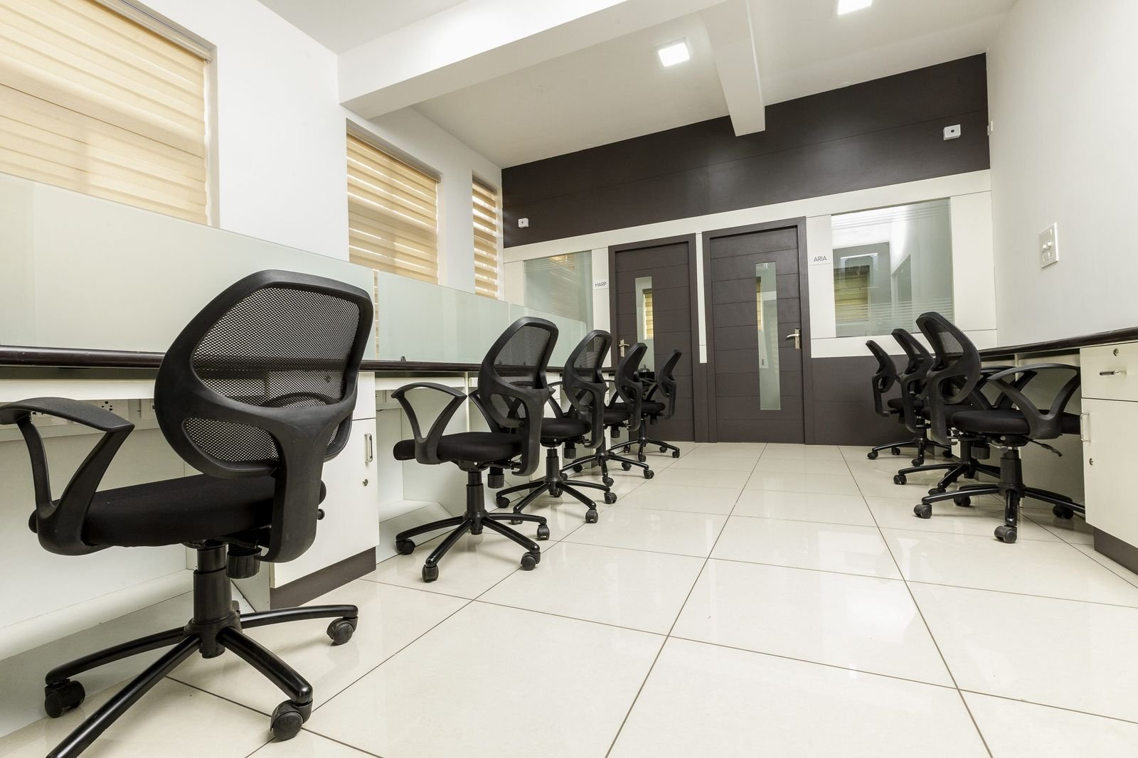 Open workstations with mesh chairs
